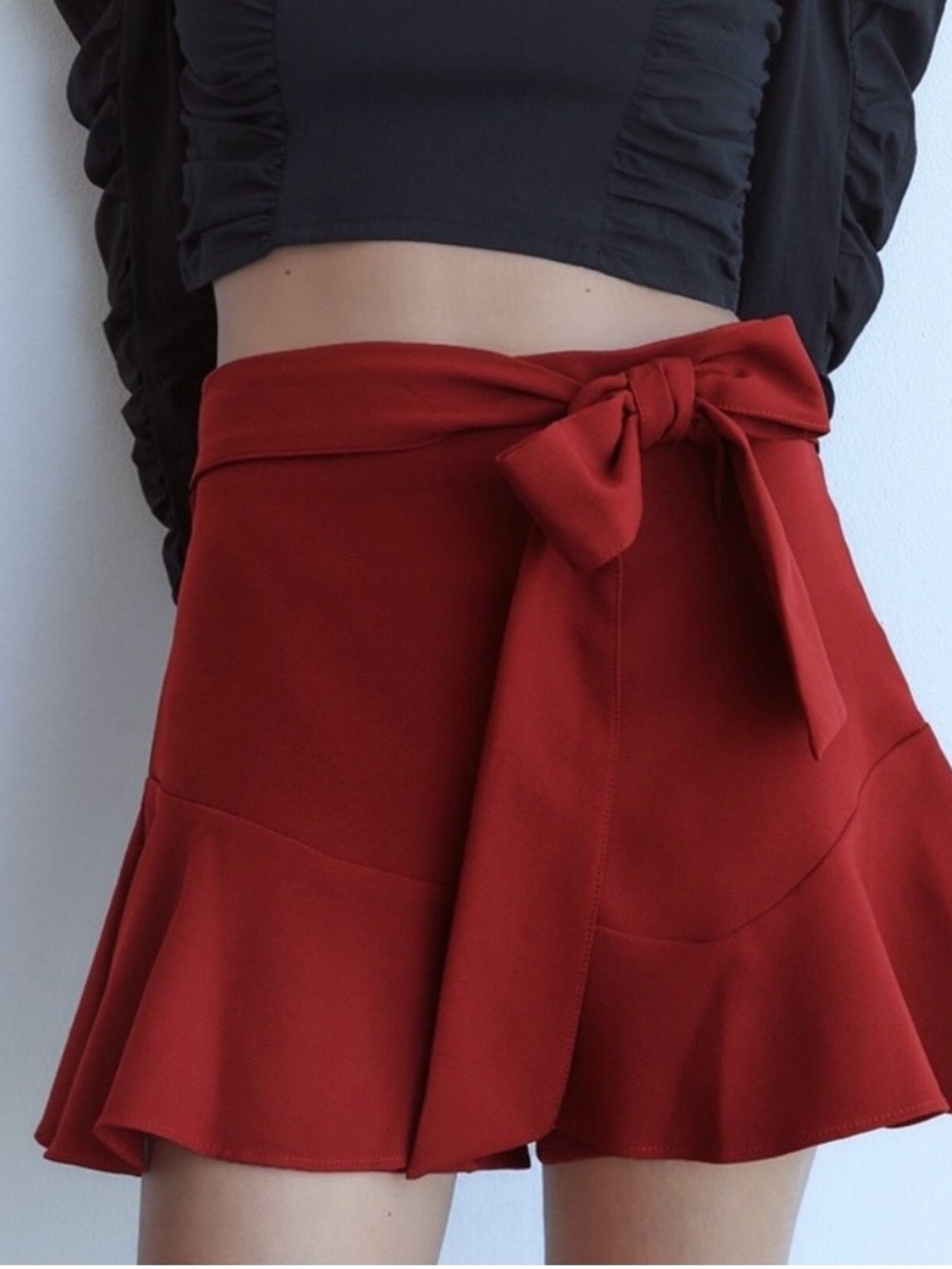 Zara Red Wrap Tie Flared Mini Skirt